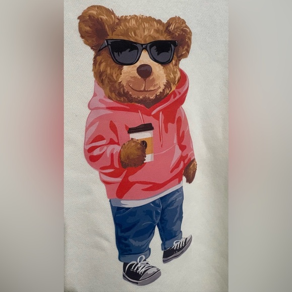 NWT Cream Crewneck Sweatshirt with Teddy Bear Graphic by Denim & Flower - Picture 2 of 7